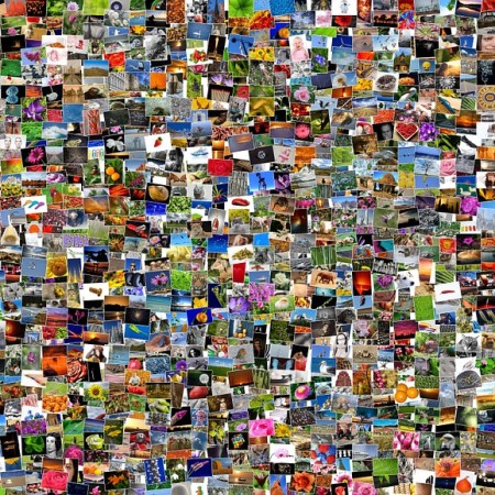 Mosaic of hundreds of photo album pictures